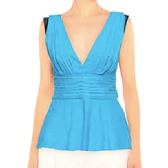 Emilio Pucci Gathered silk and cotton blend chiffon top azure size 8 - Picture 1 of 13